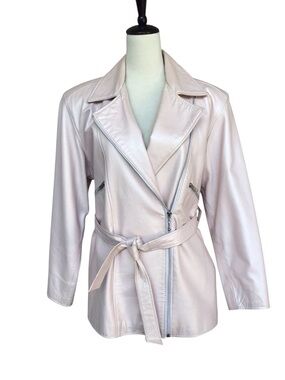 Vintage Twins Pink Belted Leather Jacket